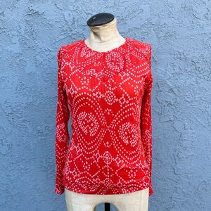 ANTIK BATIK Quilted Blouse REd Top Womens Size Small